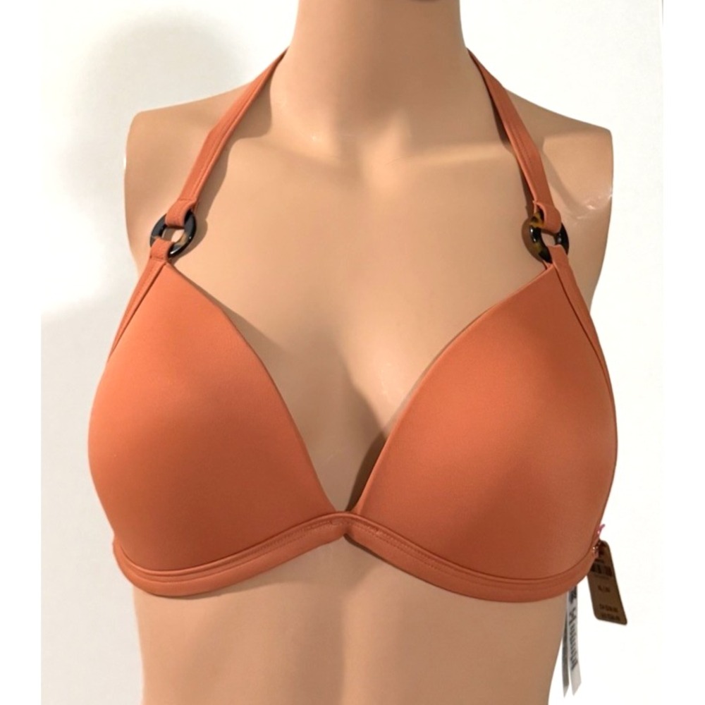 Victorias Secret PINK Bikini Top XL Orange Triangle Halter Push Up Ring Front